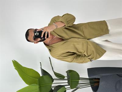 oversize keten gömlek haki yeşil