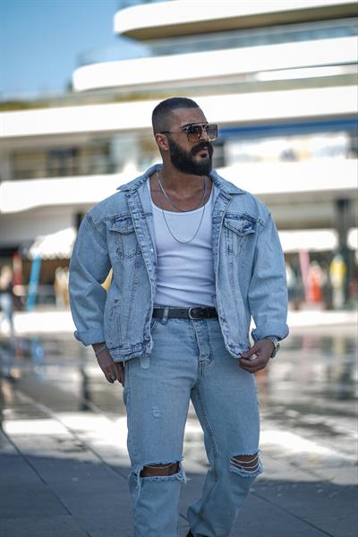 OVERSİZE KOT CEKET BUZ MAVİSİ