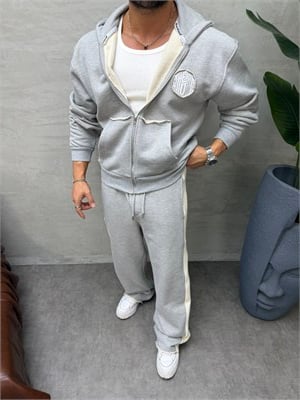 OVERSIZE ÖRME ÜÇ İPLİK KAPÜŞONLU SWEAT GRİ