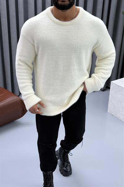 OVERSİZE SAKALLI KAZAK BEYAZ