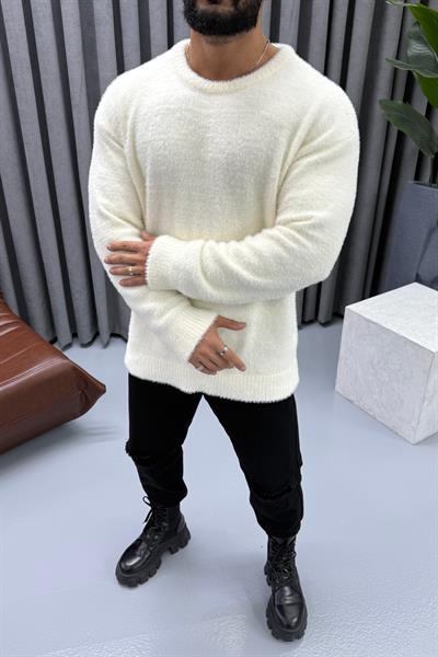 OVERSİZE SAKALLI KAZAK BEYAZ