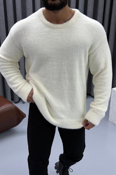 OVERSİZE SAKALLI KAZAK BEYAZ