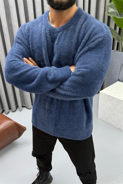 OVERSİZE SAKALLI KAZAK MAVİ