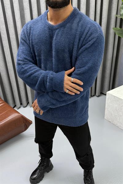 OVERSİZE SAKALLI KAZAK MAVİ