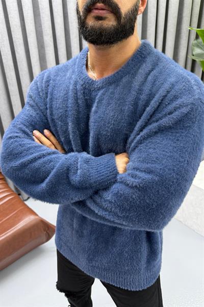 OVERSİZE SAKALLI KAZAK MAVİ