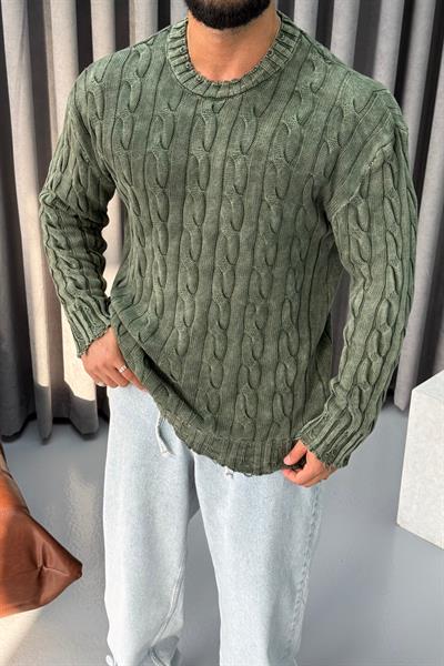 OVERSİZE YIKAMALI ÖRME KAZAK HAKİ