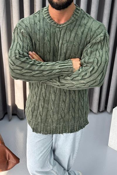 OVERSİZE YIKAMALI ÖRME KAZAK HAKİ