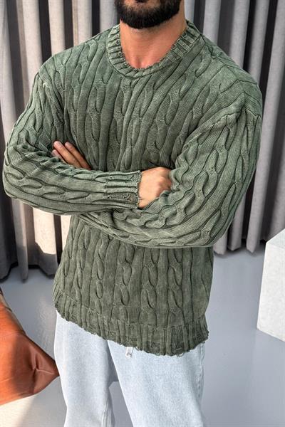 OVERSİZE YIKAMALI ÖRME KAZAK HAKİ