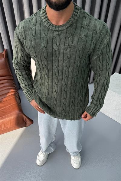 OVERSİZE YIKAMALI ÖRME KAZAK HAKİ