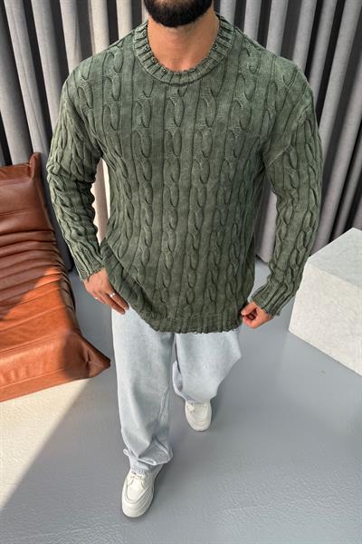 OVERSİZE YIKAMALI ÖRME KAZAK HAKİ