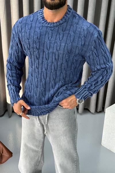 OVERSİZE YIKAMALI ÖRME KAZAK LACİVERT