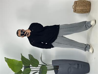 OVERSİZE YIRTIK DETAYLI KAZAK SİYAH