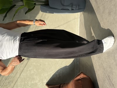 ÖZEL KUMAŞ İP DETAYLI SÜPER BAGYY PANTOLON SİYAH
