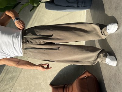 ÖZEL KUMAŞ İP DETAYLI SÜPER BAGYY PANTOLON HAKİ