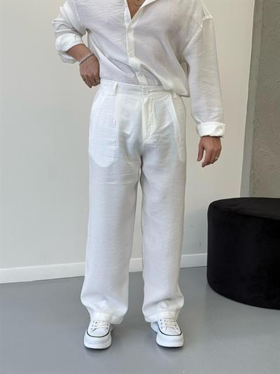 Premium Baggy Modal Kumaş Pantolon Beyaz