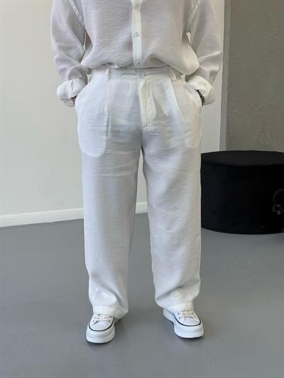Premium Baggy Modal Kumaş Pantolon Beyaz
