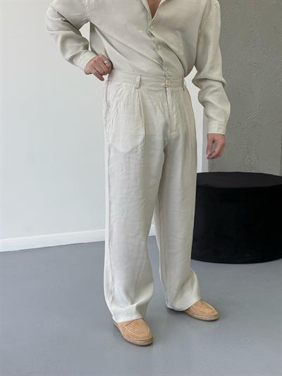 Premium Baggy Modal Kumaş Pantolon Krem
