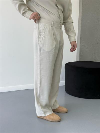 Premium Baggy Modal Kumaş Pantolon Krem