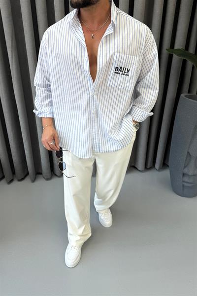 PREMİUM CEP DETAYLI OVERSİZE GÖMLEK BEYAZ