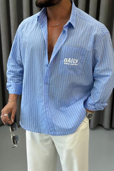 PREMİUM CEP DETAYLI OVERSİZE GÖMLEK MAVİ