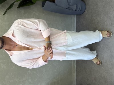 PREMIUM ETNIK DESEN OVERSİZE GÖMLEK TOZ PEMBE