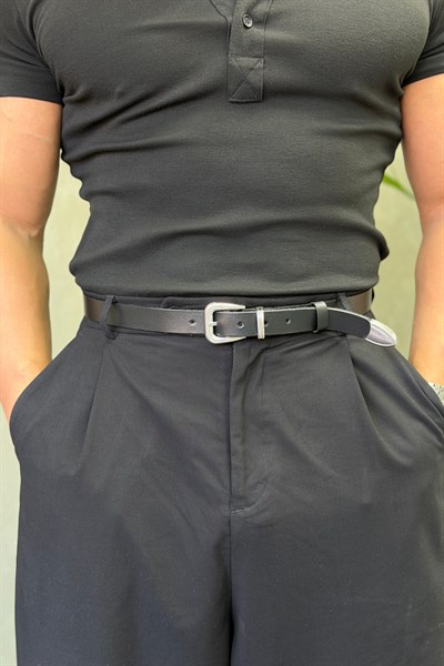 PREMİUM GÜMÜŞ TOKALI   DERİ KEMER SİYAH