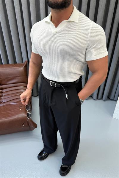 PREMİUM İNCE ÖRME POLO YAKA BEYAZ