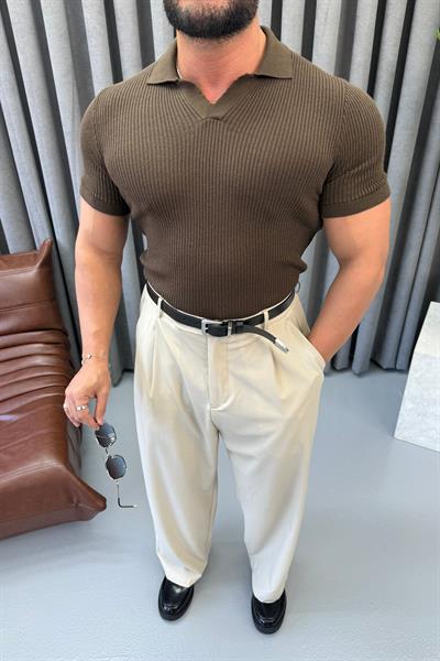 PREMİUM İNCE ÖRME POLO YAKA KAHVERENGİ