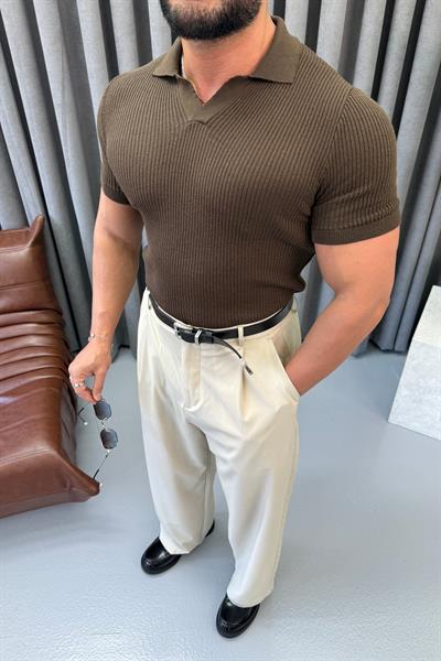 PREMİUM İNCE ÖRME POLO YAKA KAHVERENGİ