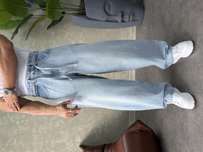 PREMIUM İP DETALI  BALON JEAN BUZ MAVİSİ