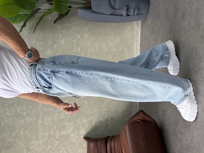 PREMIUM İP DETALI  BALON JEAN BUZ MAVİSİ