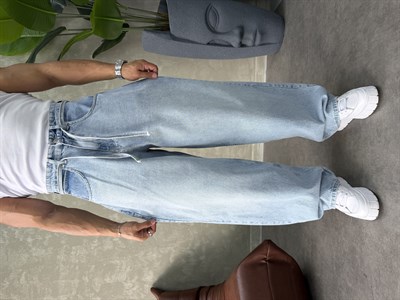 PREMIUM İP DETALI  BALON JEAN BUZ MAVİSİ