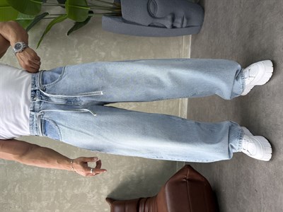 PREMIUM İP DETALI  BALON JEAN BUZ MAVİSİ
