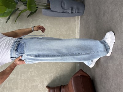 PREMIUM İP DETALI  BALON JEAN BUZ MAVİSİ