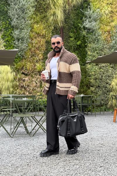 PREMİUM KALIN ÖRGÜ FERMUARLI HIRKA SÜTLÜ KAHVE