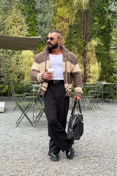 PREMİUM KALIN ÖRGÜ FERMUARLI HIRKA SÜTLÜ KAHVE