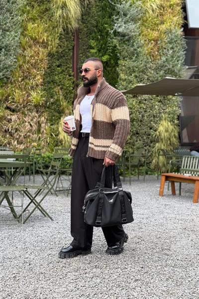 PREMİUM KALIN ÖRGÜ FERMUARLI HIRKA SÜTLÜ KAHVE