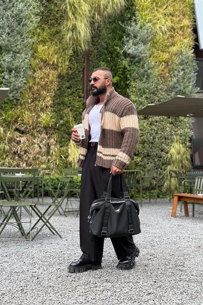 PREMİUM KALIN ÖRGÜ FERMUARLI HIRKA SÜTLÜ KAHVE