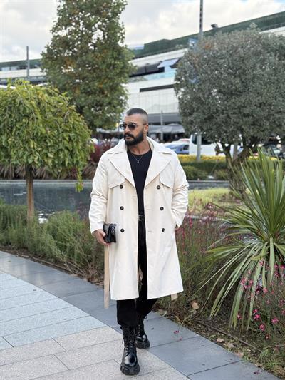 PREMİUM KALİTE KEMERLİ TRENCKOT KREM