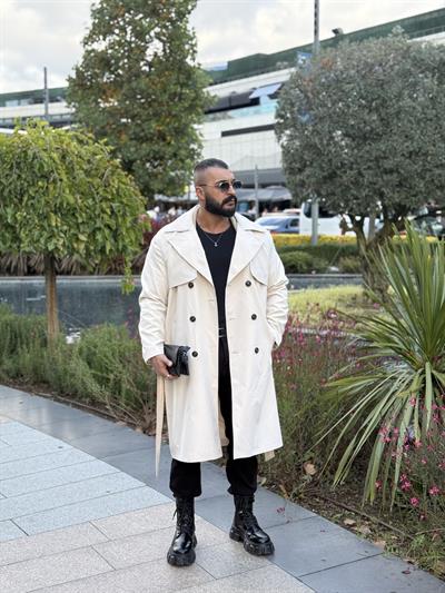 PREMİUM KALİTE KEMERLİ TRENCKOT KREM