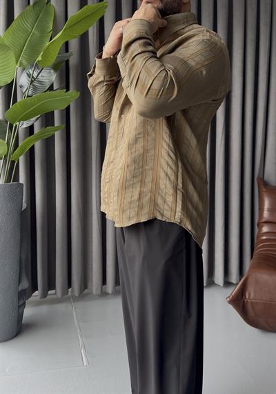 PREMİUM KENDİNDEN DESENLİ OVERSİZE GÖMLEK HAKİ