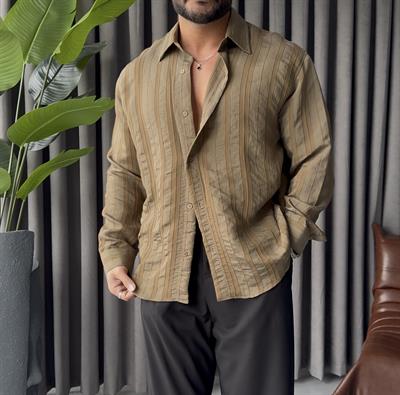 PREMİUM KENDİNDEN DESENLİ OVERSİZE GÖMLEK HAKİ