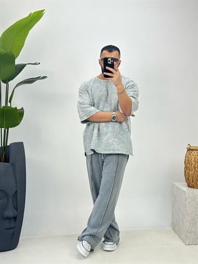 Premium Kumaş Fakir Kol T-Shirt Buz Gri