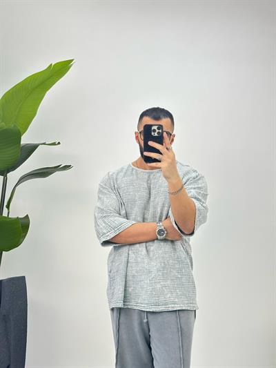 Premium Kumaş Fakir Kol T-Shirt Buz Gri