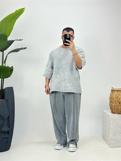 Premium Kumaş Fakir Kol T-Shirt Buz Gri