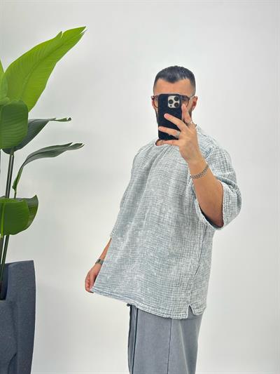 Premium Kumaş Fakir Kol T-Shirt Buz Gri