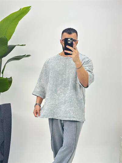 Premium Kumaş Fakir Kol T-Shirt Buz Gri