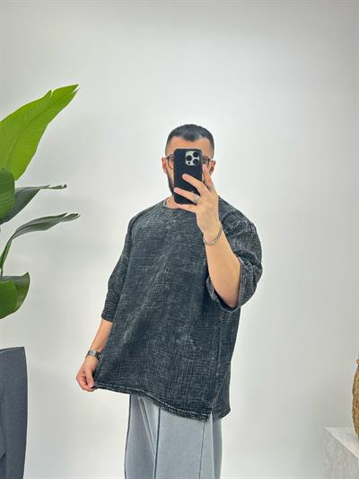 Premium Kumaş Fakir Kol T-Shirt Füme