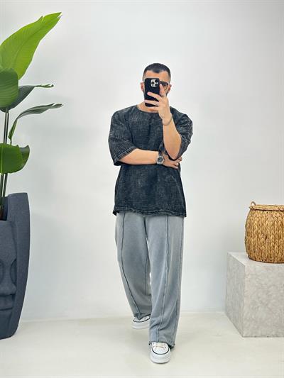 Premium Kumaş Fakir Kol T-Shirt Füme