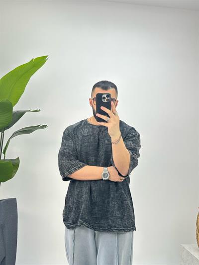 Premium Kumaş Fakir Kol T-Shirt Füme